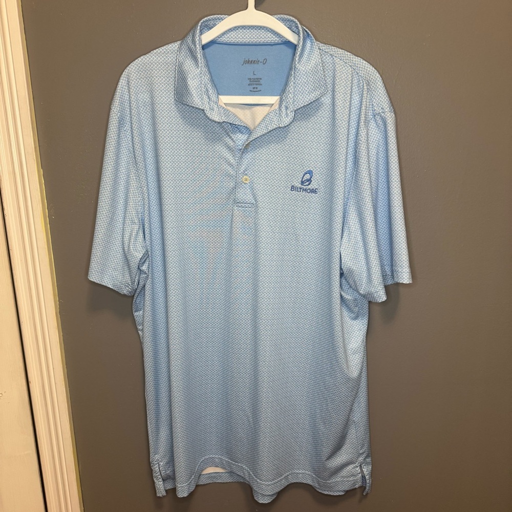 Johnnie-O Polo Shirt Mens L Blue Striped Performance Stretch Golf Biltmore